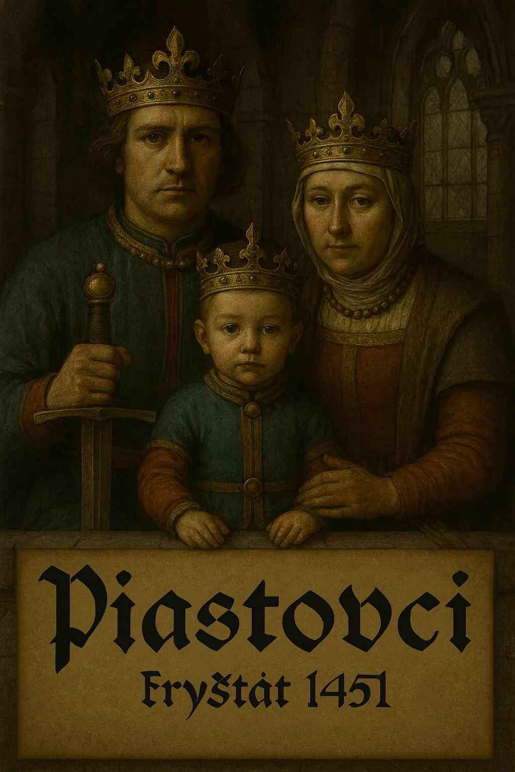 Slezský kníže Boleslav II. Piastovec Fryštátský s chotí kněžnou Annou a princem Kazimírem II.