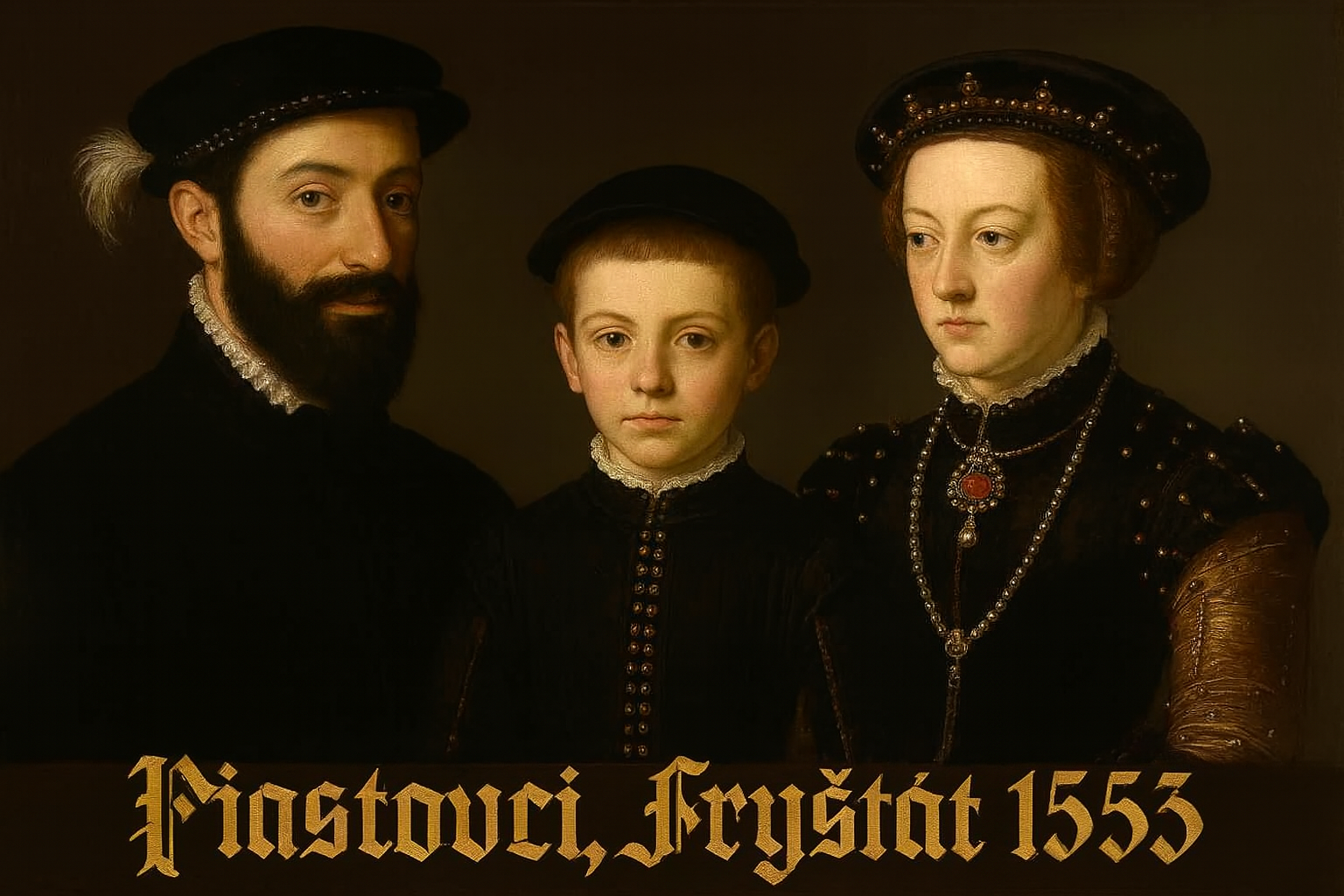 Slezský kníže Václav III. Adam Piastovec Těšínsko-Fryštátský s chotí kněžnou Marií a princem Fridrichem Kazimírem