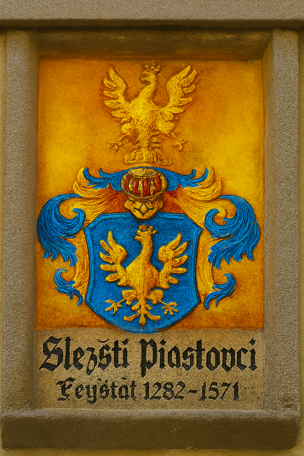 Piastovská věž s korunovaným erbem slezských panovníků