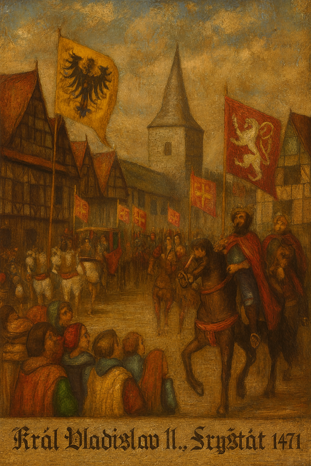 Slavný korunovační královský průvod Vladislava II. Jagellonského přijíždí do Fryštátu v roce 1471