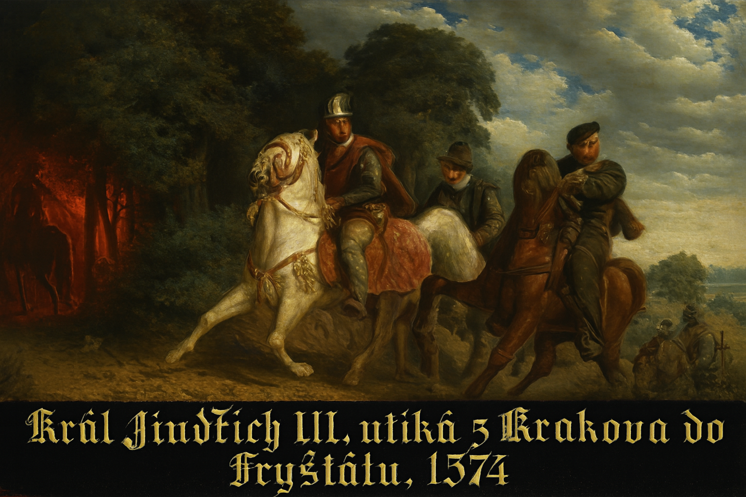 Francouzský král se svou družinou prchá z Krakova do Fryštátu