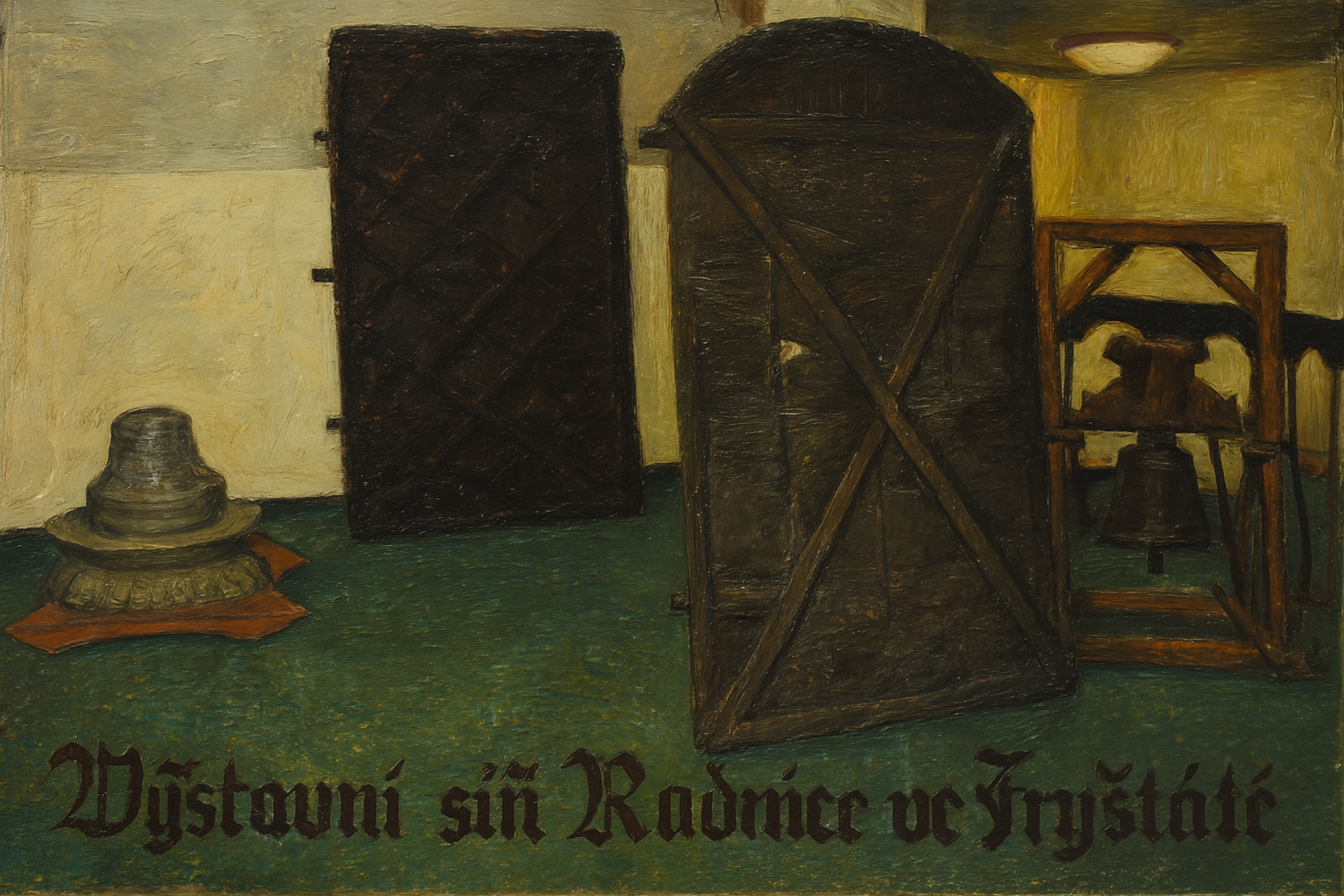 Výstavní síň s radničními středověkými artefaktmi u vstupu do radniční věže