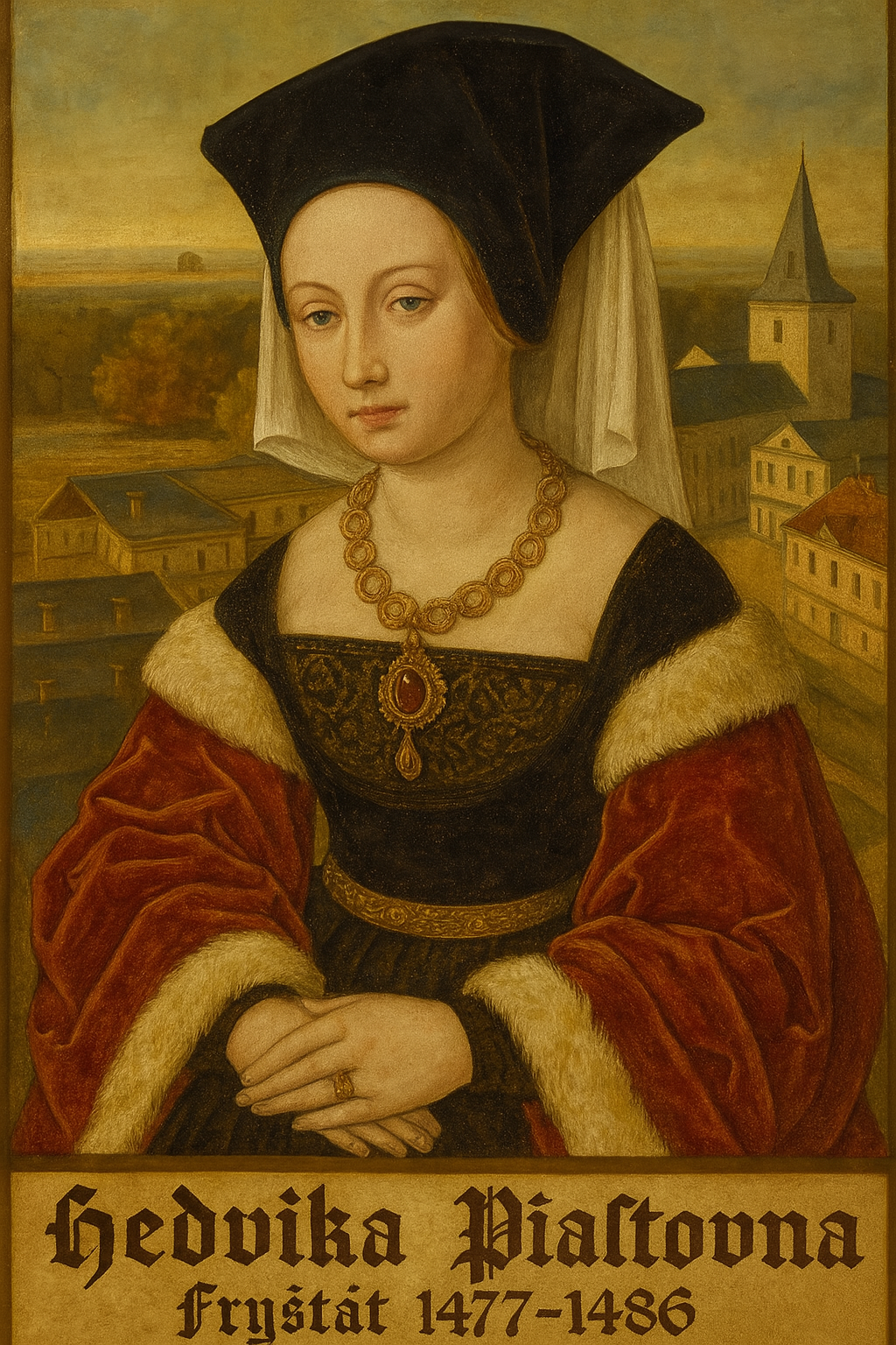 1477 až 1486 - 8letá osiřelá slezská princezna Hedvika je svěřena do péče její tety, kněžny Anny ve Fryštátě. Roku 1486 ji její bratranec, kníže Kazimír II. provdává do Uher, kde se Hedvika stává matkou uherského krále Jana Zápolského a také polské královny Barbory Jagellonské, jejíž potomci jsou jedinými dodnes žijícími potomky slezských Piastovců. Do Fryštátu tak vede linie předků současné britské královské rodiny. Během svého života Hedvika přestavěla Trenčínský i Spišský hrad do dnešních podob, kde byla také roku 1521 pohřbena