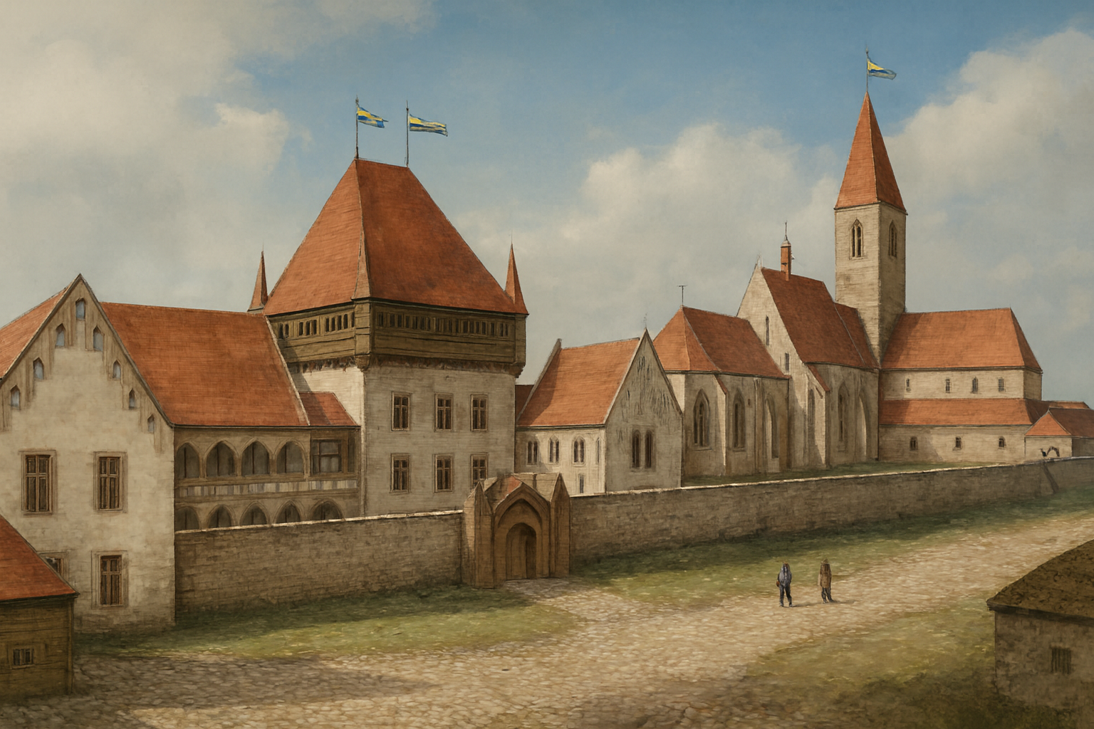 Nádvoří zámku Fryštát po gotických přestavbách v letech 1370 a 1420