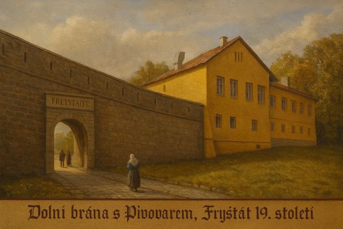 Pod Pivovarskou uličkou jsou dochované zbytky z městského opevnění, kde byla i Dolní brána