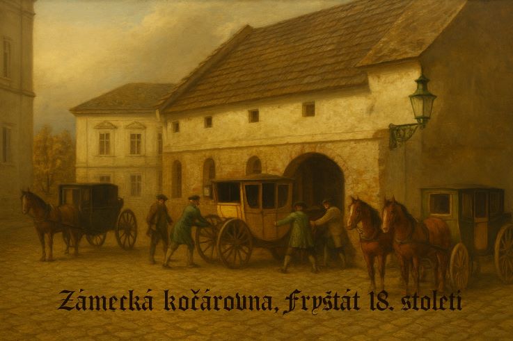 Zámecká kočárovna jako garáž z 18. století je dnes sice prázdná, ale dochovaná
