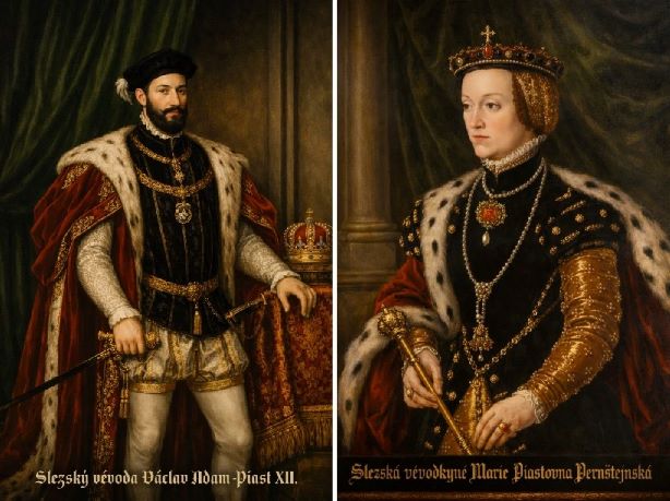 Piast XII. Václav Adam s chotí Marií Piastovnou Pernštejnskou